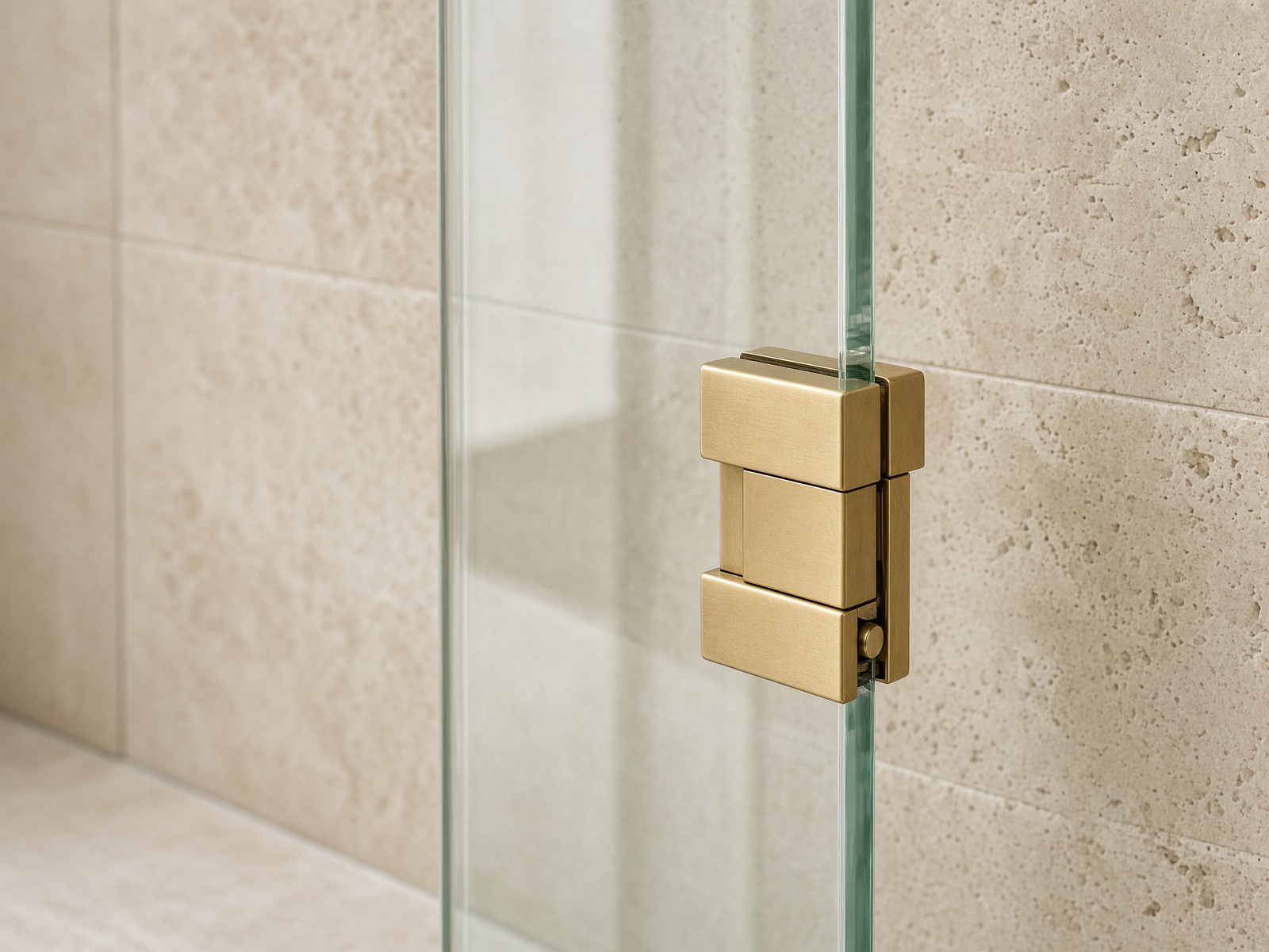 Polished 10mm glass edge with brass hinge
