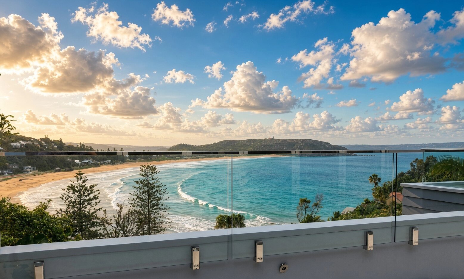 Frameless glass balustrade overlooking Palm Beach
